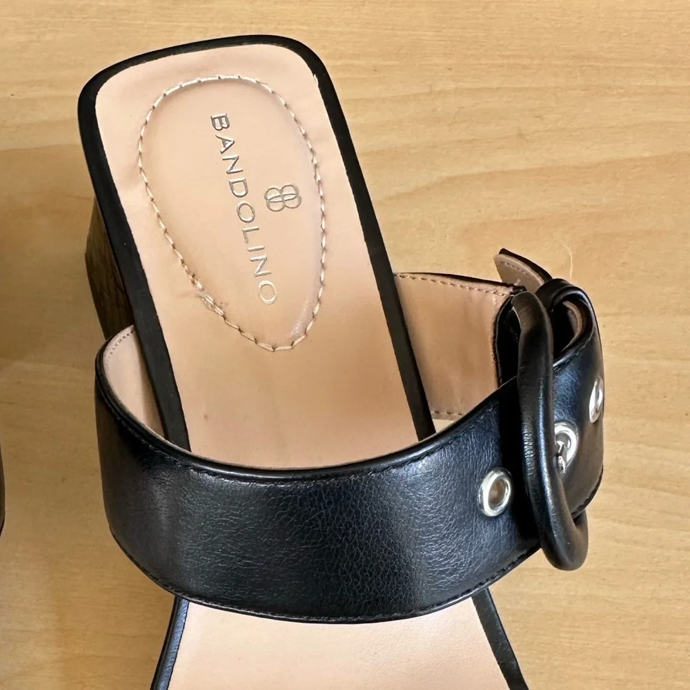 Bandolino Women’s Leather Black Size: 7.5 Buckle Heeled Mules - Picture 6 of 11